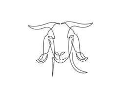 Goat head in one continuous line art drawing style. Minimalist black linear isolated on white background. Capricorn symbol illustration. Editable lamb head.. vector