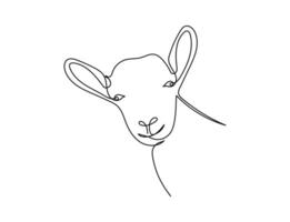 Goat head in one continuous line art drawing style. Minimalist black linear isolated on white background. Capricorn symbol illustration. Editable lamb head. vector