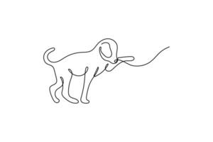 Playful dog in one continuous line drawing style. Animal minimalist black linear sketch isolated on white background. illustration of a playing puppy vector