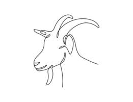 Goat head in one continuous line art drawing style. Minimalist black linear isolated on white background. Capricorn symbol illustration. Editable lamb head,. vector