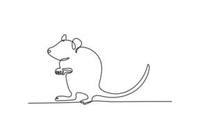 Mouse in continuous line art drawing style. Minimalist black linear sketch isolated on white background. Rat animal illustration.. vector