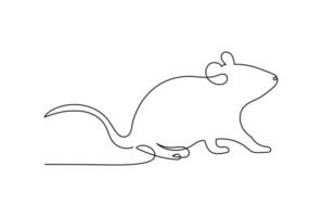 Mouse in continuous line art drawing style. Minimalist black linear sketch isolated on white background. Rat animal illustration. vector