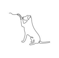 Playful dog in continuous line drawing style. Minimalist black linear sketch isolated on white background. Animal illustration of a playing puppy vector