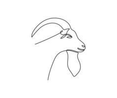 Goat head in one continuous line art drawing style. Minimalist black linear isolated on white background. Capricorn symbol illustration. Editable lamb head illustration.. vector
