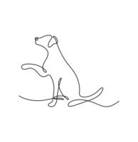 Playful dog in continuous line drawing style. Minimalist black linear sketch isolated on white background. illustration of a playing puppy, vector