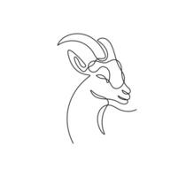 Goat head in one continuous line art drawing style. Minimalist black linear isolated on white background. Capricorn symbol illustration. Editable lamb head vector