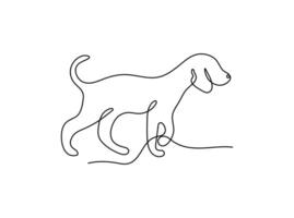 Playful dog in continuous line drawing style. Minimalist animal black linear sketch isolated on white background. illustration of a playing puppy vector