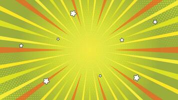 Retro Pop Art with Comic Rays, Halftone Dots, and Floating Star Outlines, Light Green vector