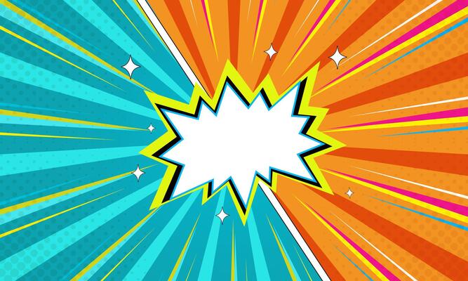 Comic Explosion Background with Halftone Dotted Pattern and Starburst Effect