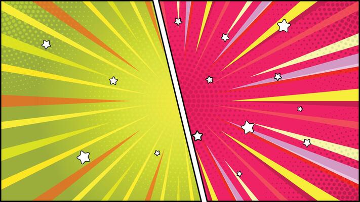 Two Tone Comic Book Style Background with Star Accents and Halftone Effects