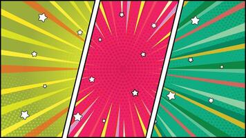 Retro Comic Panel Pop Art, Halftone Background, Burst Rays, Star Elements vector