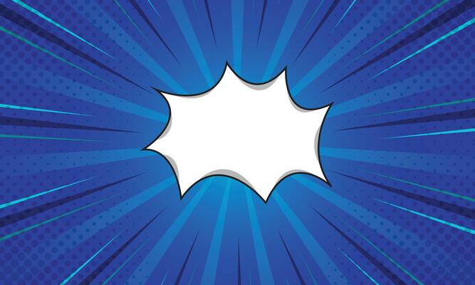 Comic Burst on Blue Radial Background with Halftone Dots, Cartoon Style
