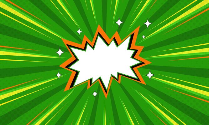 Comic Style Green Burst with White Speech Bubble and Orange Edges