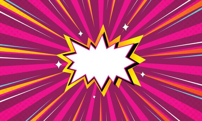 Comic Explosion with Pink Rays, Yellow Edges and White Space, Comic Background Design