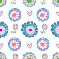 Fabric with various styles of floral garden patterns, wheels vector