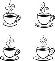 Cup of Coffee With Steam Swirl Silhouette Set vector