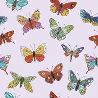 A seamless pattern of colorful butterflies with intricate wing patterns, showcasing a variety of artistic and natural designs, illustration vector