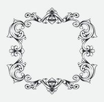 Hand drawn luxury black and white frame sketch with ornament engraving design vector