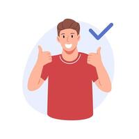 A man giving a thumbs up gesture with a checkmark symbol, ideal for positive feedback or agreement vector