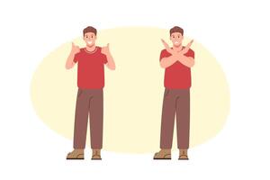 A man showing true and false sign vector