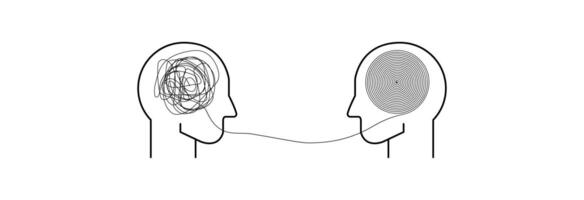 Profile of a person with a brain and thoughts. vector