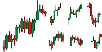 3D view of Forex candle stick patterns in 7 type for bull and bear trend view template vector