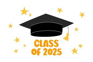 Class of 2025 illustration. Graduation print for elementary or middle school students. Cute colorful design for grads with playful text and stars vector