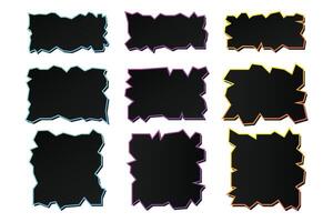 Set of black and colorful frame shapes with a jagged edge vector