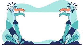 Firecrackers and Indian flag border frame with celebratory copy space for Independence Day flat vector