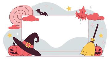 Ghosts and witches border frame with spooky copy space for Halloween flat vector