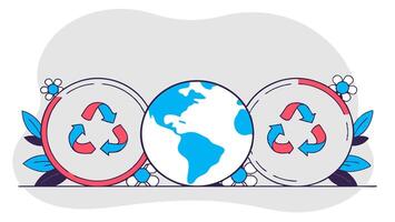 Recycle symbols and Earth border frame with sustainable copy space for Earth Day flat vector