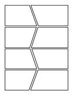 Blank manga storyboard template with six panels, ideal for creating comic strips or manga stories. Each panel has rounded corners and varying shapes for dynamic storytelling vector