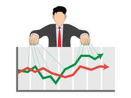 Big businessmen are controlling the up and down arrows like puppets. vector
