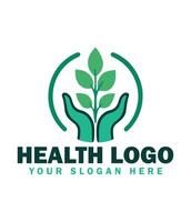 health logo design with green leaves vector