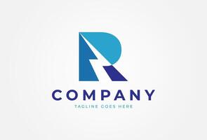 letter R and lightning bolt tunder logo design vector