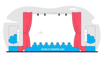 Theater stage and audience border frame with copy space for World Theatre Day performances flat vector