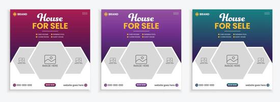 Real estate house property Instagram post or social media banner template. Set of editable minimal square banner template. vector