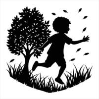 Silhouette of a boy running in the park vector