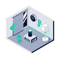 Smart Home Isometric Interior with Voice Controlled Devices and Connected Features. Ai Assistant and Wireless Devices. illustration vector