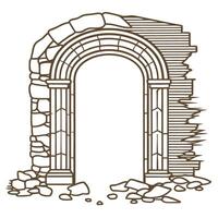 Ancient stone archway illustration with detailed columns and crumbling walls vector