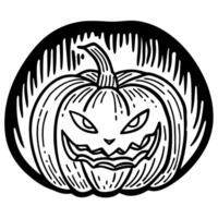 Grinning halloween pumpkin line art illustration with dark background vector