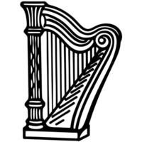 elegant black and white harp illustration classical string instrument, artistic musical symbol design vector
