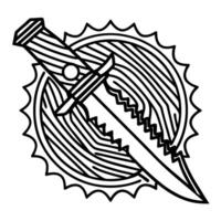 Intricate dagger outline with circular pattern sharp blade art design, symmetrical, monochrome illustration vector