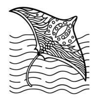 intricate stingray line art with ocean waves design for coloring vector
