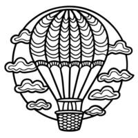 Intricate hot air balloon illustration with circular cloud pattern vector