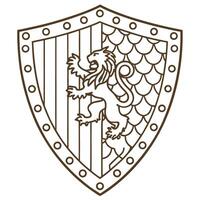 Heraldic shield with lion emblem, symbolizing strength and protection in medieval design vector