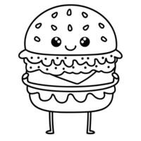 smiling burger character with cute face and sesame seed bun vector