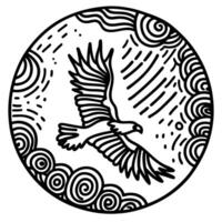 Stylized eagle in flight surrounded by abstract swirls and patterns in circular design vector
