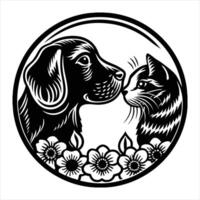 A dog and cat are kissing in a circle vector