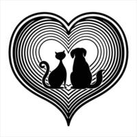 A cat and dog in a heart shape vector